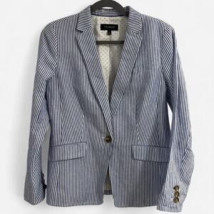 Talbots Seersucker Blazer Blue + White Stripes